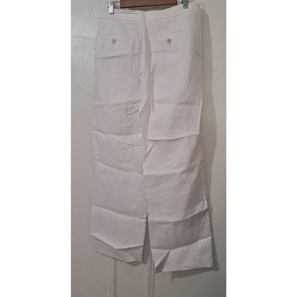 Banana republic women size 10 wide leg pants white beach resort wear 100% linen